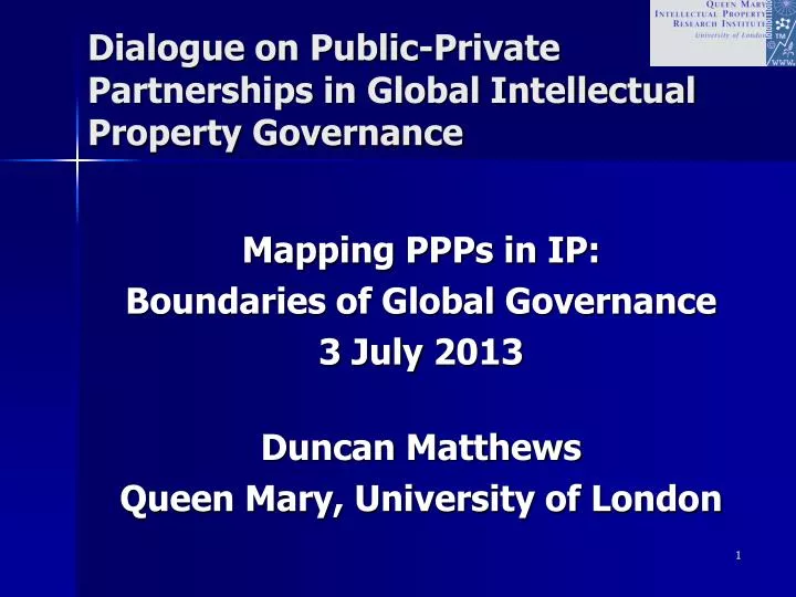 dialogue on public private partnerships in global intellectual property governance