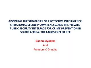 Bonnie Ayodele And Freedom C Onuoha