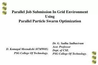 Parallel Job Submission In Grid Environment Using Parallel Particle Swarm Optimization