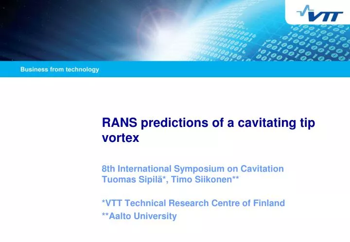 rans predictions of a cavitating tip vortex