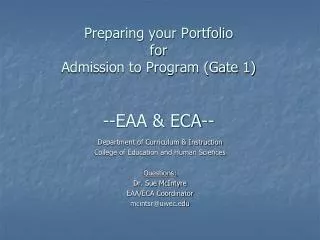 Preparing your Portfolio for Admission to Program (Gate 1) --EAA &amp; ECA--