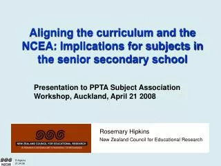 Aligning the curriculum and the NCEA: Implications for subjects in the senior secondary school