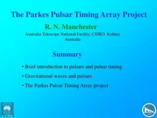 The Parkes Pulsar Timing Array Project