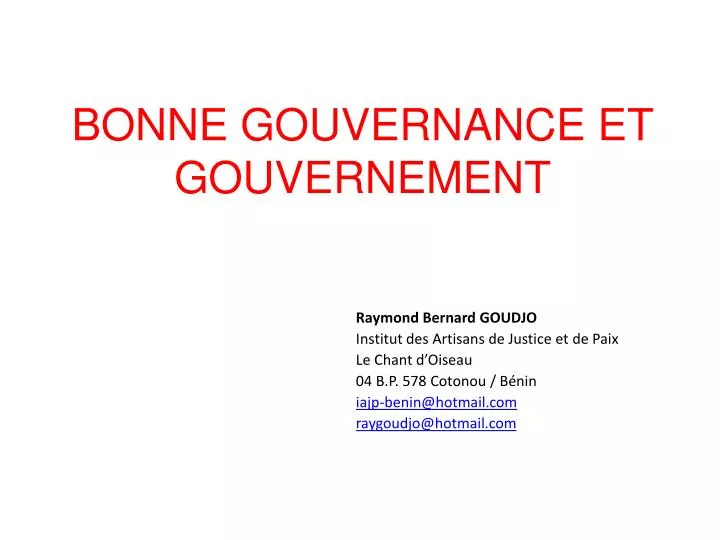 bonne gouvernance et gouvernement