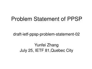 Problem Statement of PPSP