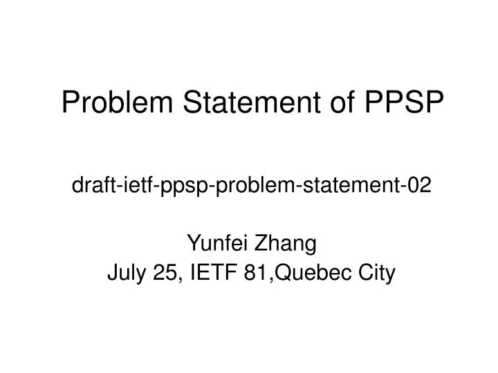 problem statement of ppsp