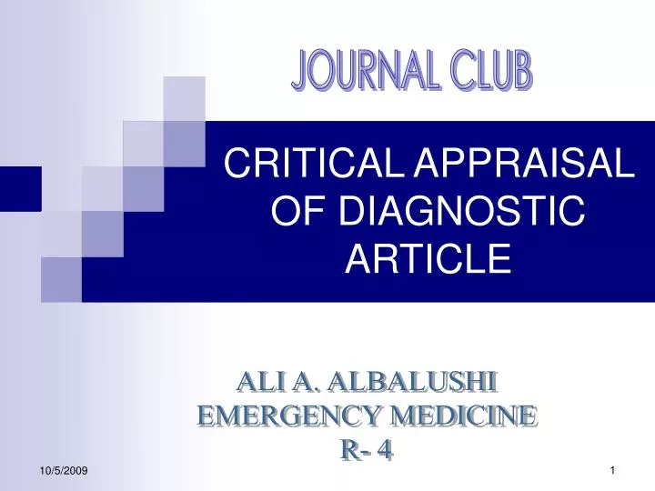 critical appraisal of diagnostic article