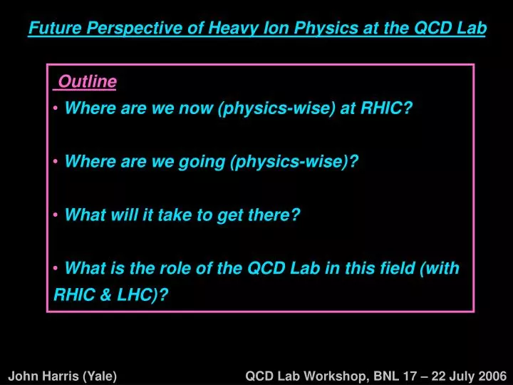future perspective of heavy ion physics at the qcd lab