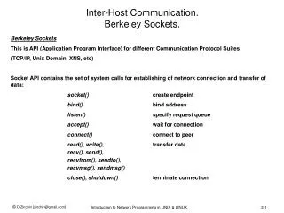 Inter-Host Communication. Berkeley Sockets.