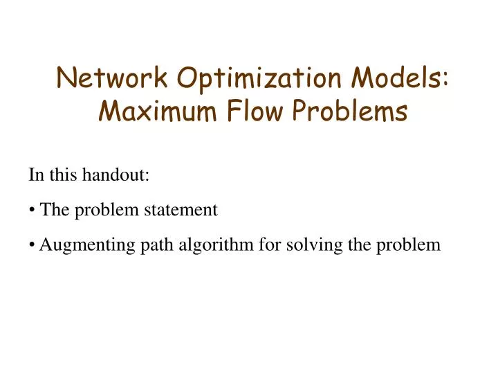 network optimization models maximum flow problems