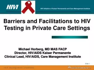 Barriers and Facilitations to HIV Testing in Private Care Settings