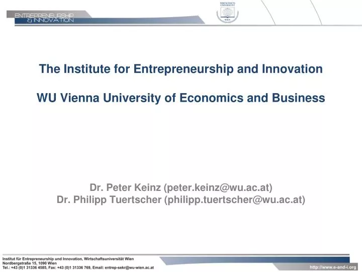 the institute for entrepreneurship and innovation wu vienna university of economics and business