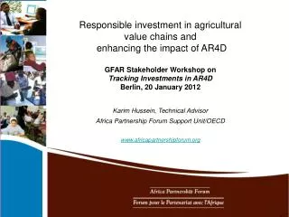 Responsible investment in agricultural value chains and enhancing the impact of AR4D