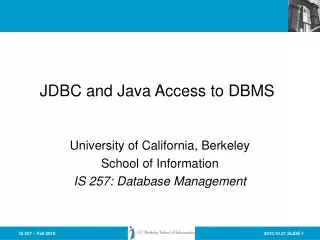 JDBC and Java Access to DBMS