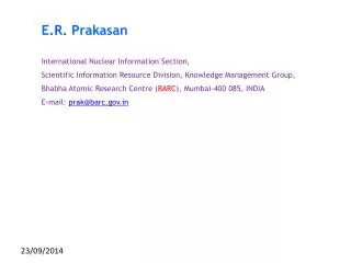E.R. Prakasan International Nuclear Information Section,