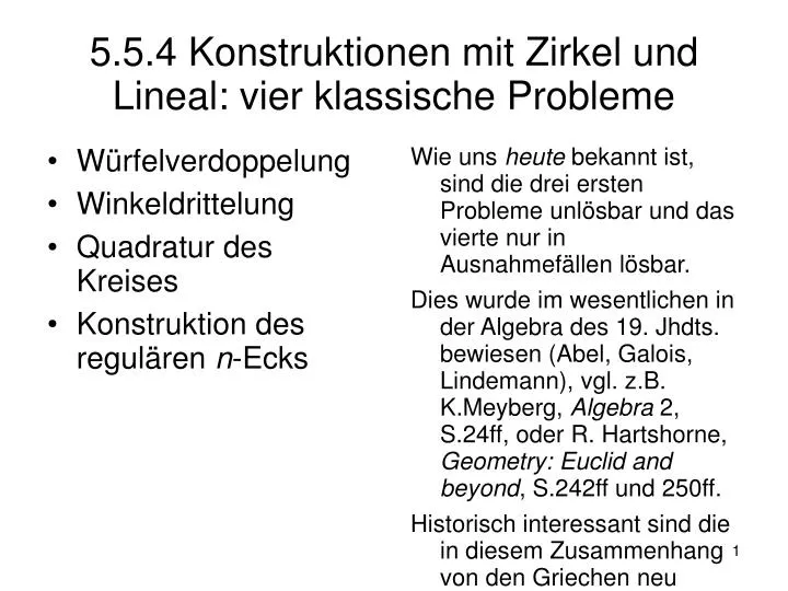 5 5 4 konstruktionen mit zirkel und lineal vier klassische probleme