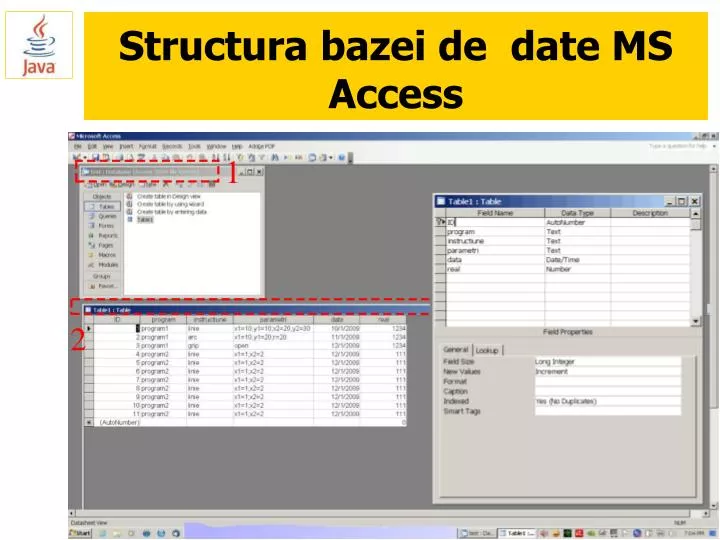 structura bazei de date ms access