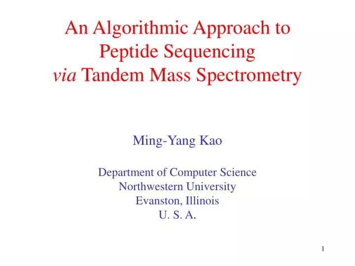 an algorithmic approach to peptide sequencing via tandem mass spectrometry
