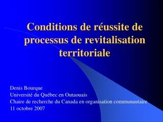 conditions de r ussite de processus de revitalisation territoriale
