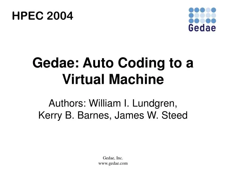 gedae auto coding to a virtual machine