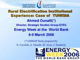 Rural Electrification Institutional Experience: Case of TUNISIA