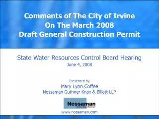 State Water Resources Control Board Hearing June 4, 2008 Presented by Mary Lynn Coffee
