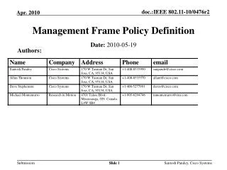 Management Frame Policy Definition