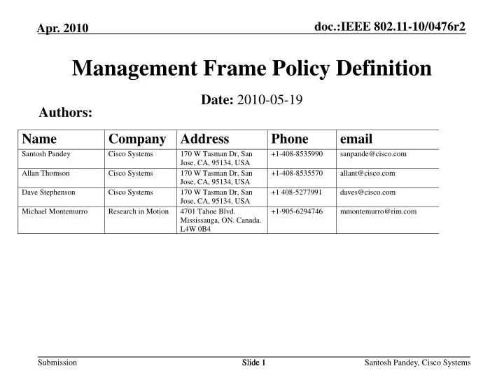 management frame policy definition