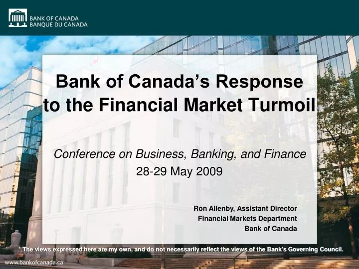 bank of canada s response to the financial market turmoil