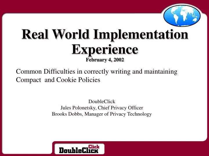 real world implementation experience february 4 2002