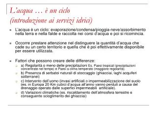 l acqua un ciclo introduzione ai servizi idrici