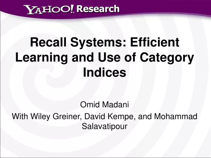 recall systems efficient learning and use of category indices