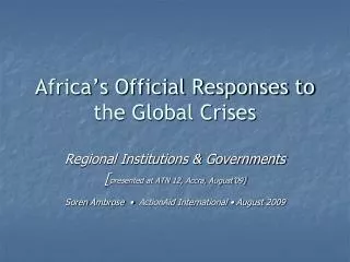 africa s official responses to the global crises