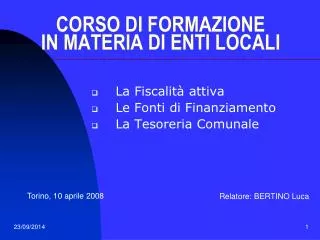 corso di formazione in materia di enti locali