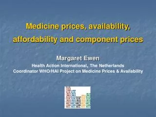 Medicine prices, availability, affordability and component prices