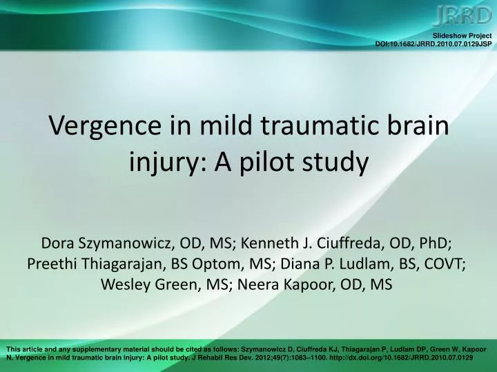 vergence in mild traumatic brain injury a pilot study