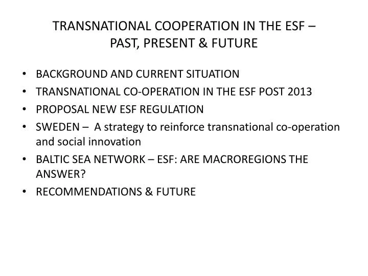 transnational cooperation in the esf past present future