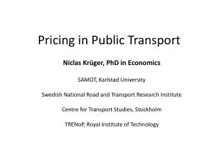 Pricing in Public Transport