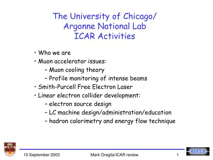 the university of chicago argonne national lab icar activities