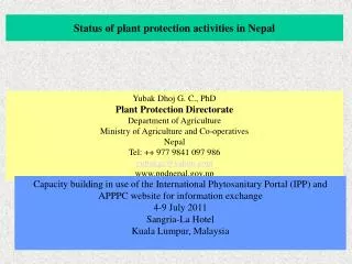Status of plant protection activities in Nepal