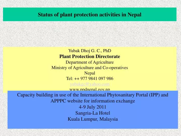 status of plant protection activities in nepal