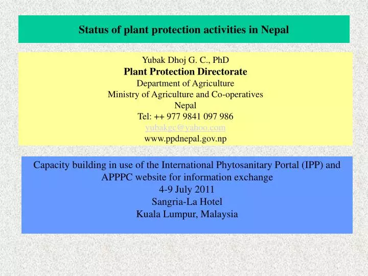 status of plant protection activities in nepal