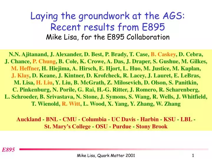 laying the groundwork at the ags recent results from e895 mike lisa for the e895 collaboration