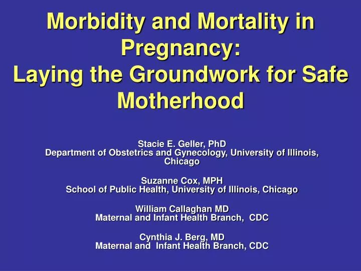 morbidity and mortality in pregnancy laying the groundwork for safe motherhood