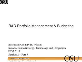 R&amp;D Portfolio Management &amp; Budgeting
