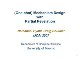 (One-shot) Mechanism Design with Partial Revelation