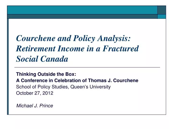 courchene and policy analysis retirement income in a fractured social canada