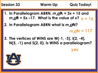 Session 33			Warm-Up		Quiz Today!
