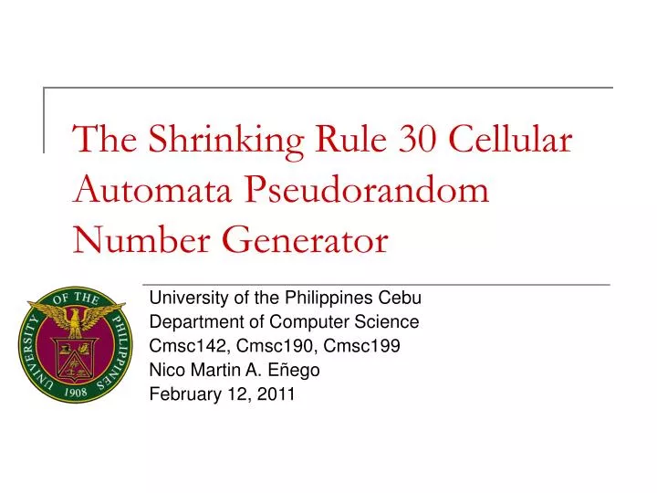 the shrinking rule 30 cellular automata pseudorandom number generator