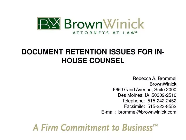 document retention issues for in house counsel
